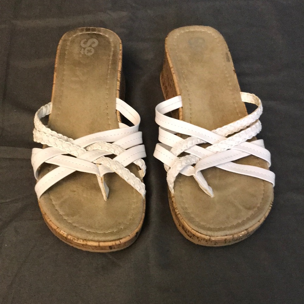 SO White Wedge Sandals